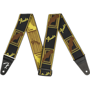 Fender  WeighLess™ Monogram Strap, Black/Yellow/Brown, 2"