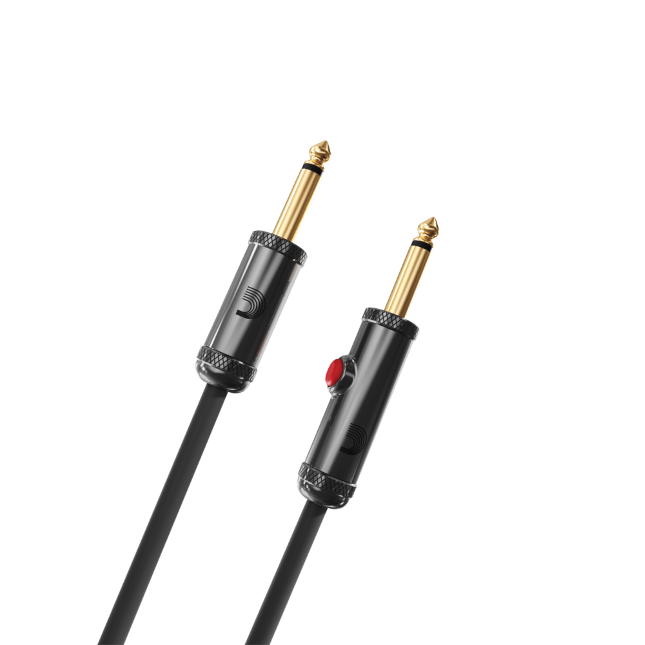 D'Addario PWAGLRA10  Circuit Breaker Instrument Cable with Latching Cut-Off Switch, Right Angle Plug, 3M
