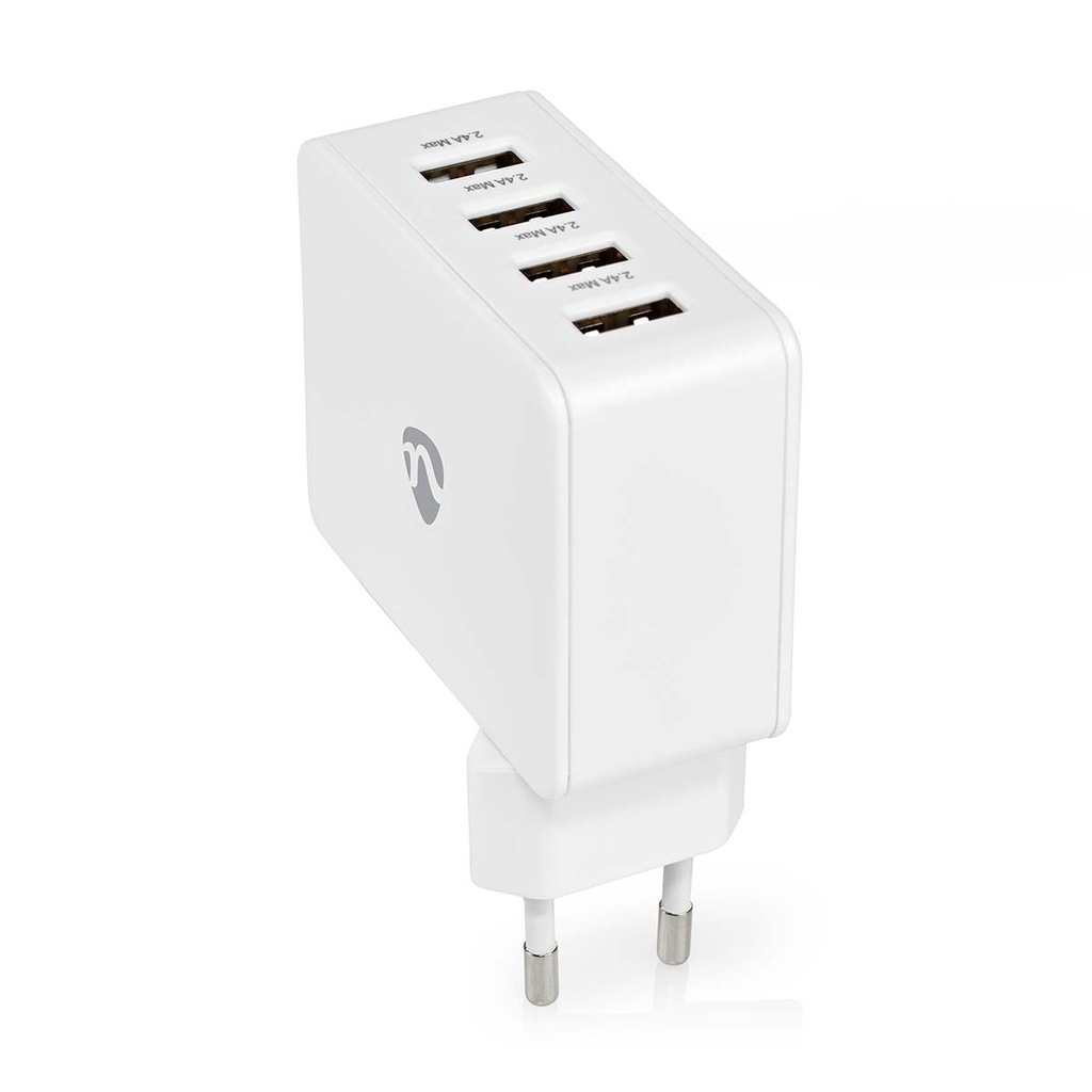 Nedis oplader 24 W Snellaad functie 4x 2.4 A Outputs: 4 | 4x USB-A | Geen Kabel Inbegrepen | Single Voltage Output | Wit