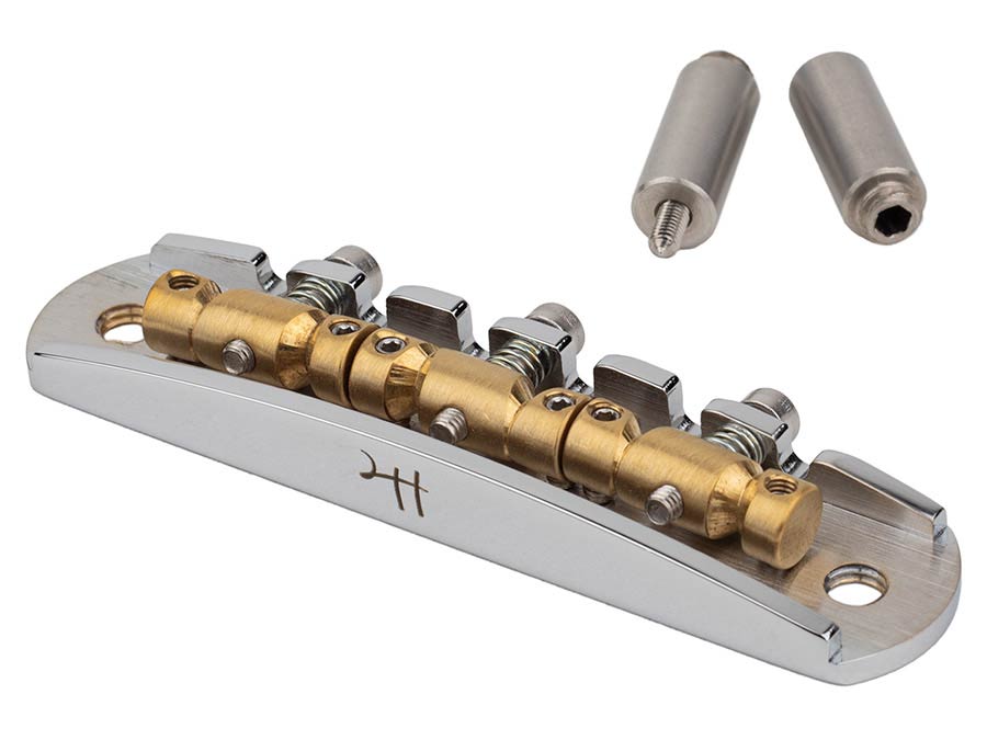Halon JB-3331-12-A Offset Guitar Bridge Imperial Posts Full MS-58 Brass Chrome Gloss Satin Raw Saddles