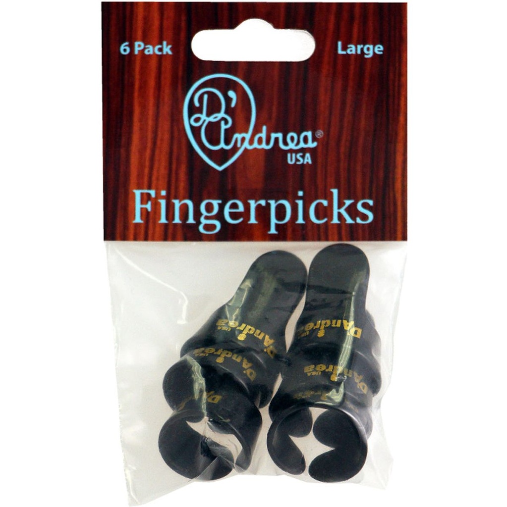D'Andrea Large Finger Picks Black - 6PC