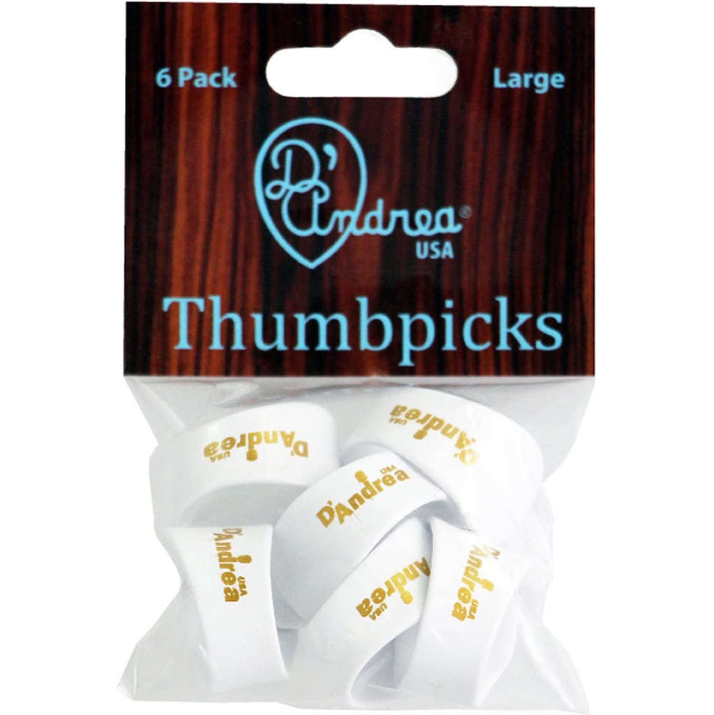 D'Andrea Large Thumb Picks White - 6PC