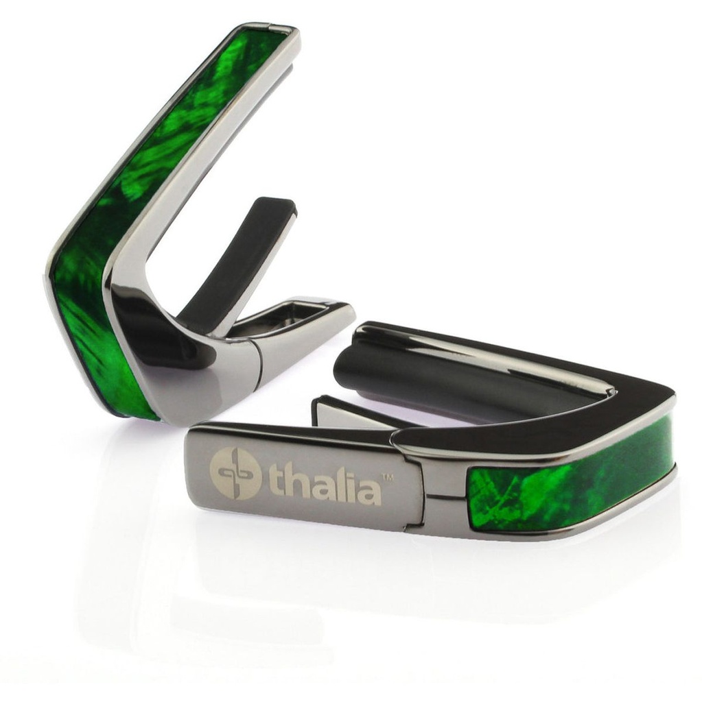 Thalia Capos Black Chrome Finish Capo w/ Green Angel Wing Inlay