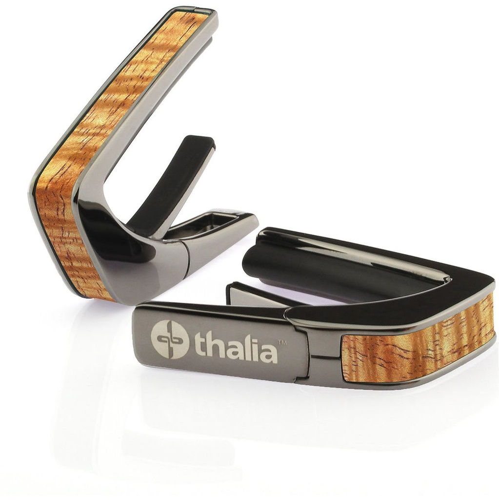 Thalia Capos Black Chrome Finish Capo w/ AAA Hawaiian Koa Inlay
