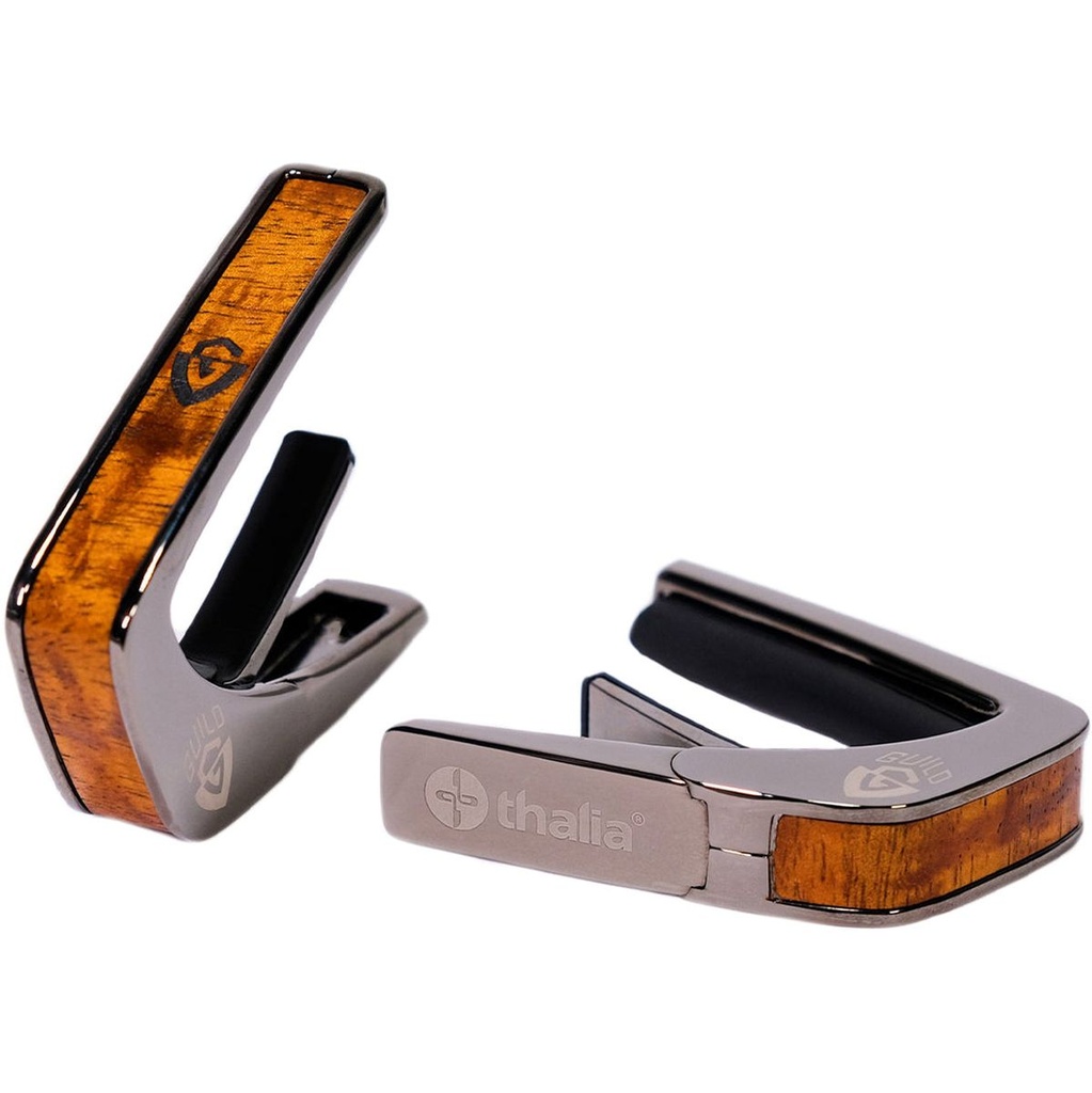 Thalia Capos Guild Black Chrome Finish Capo - Koa w/ G Shield