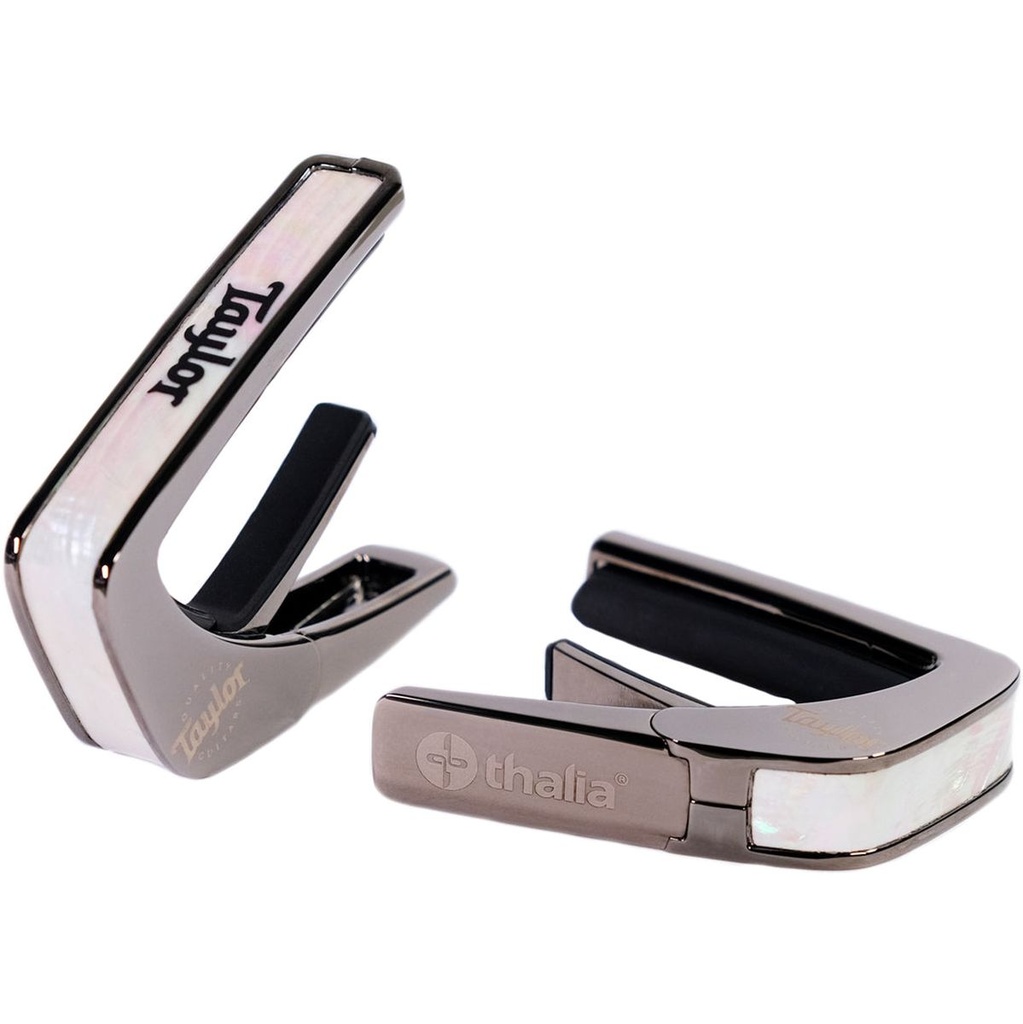 Thalia Capos Taylor Black Chrome Finish Capo - White Pearl w/ Black Taylor Logo
