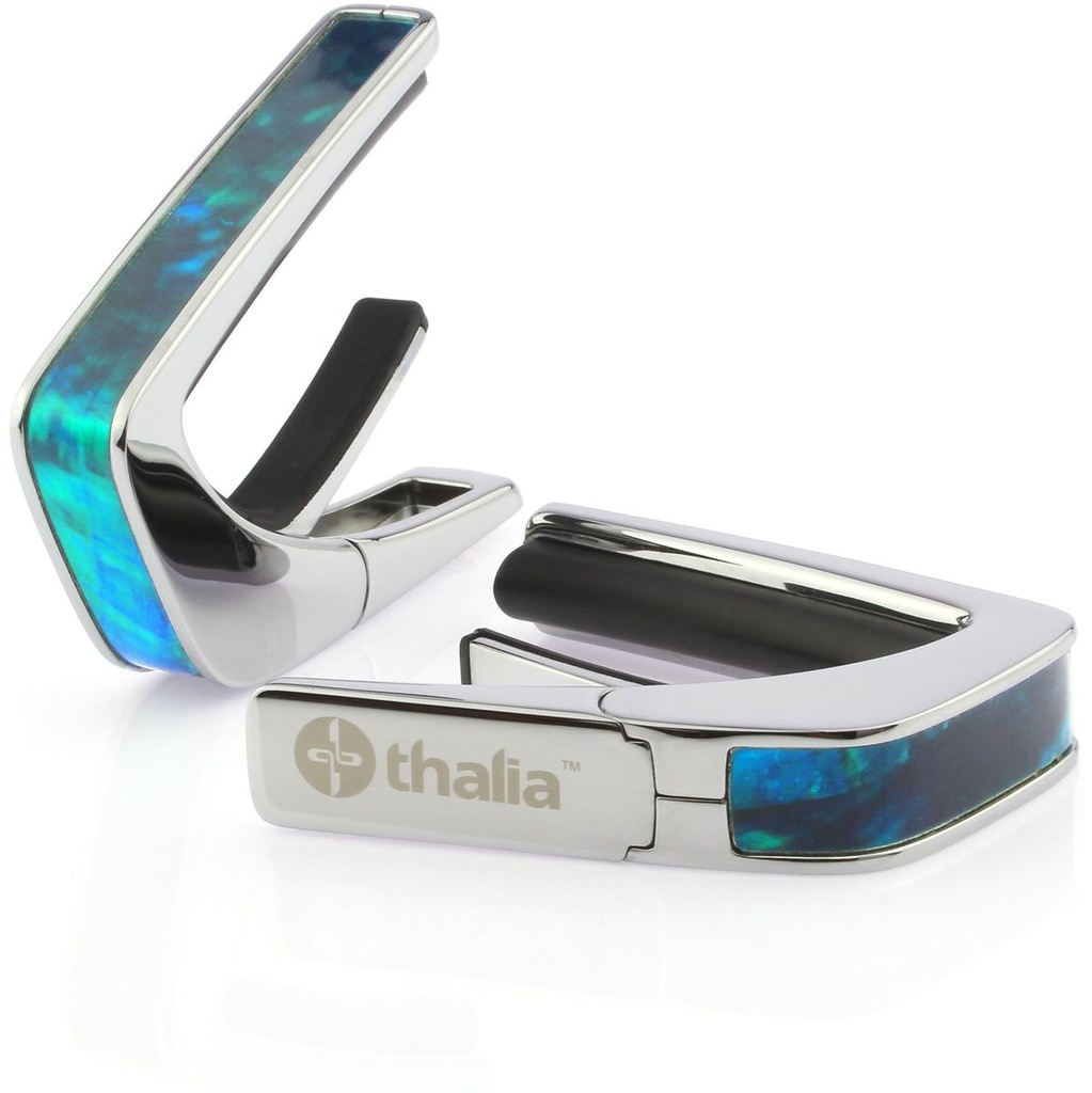 Thalia Capos Chrome Finish Capo w/ Teal Angel Wing Inlay