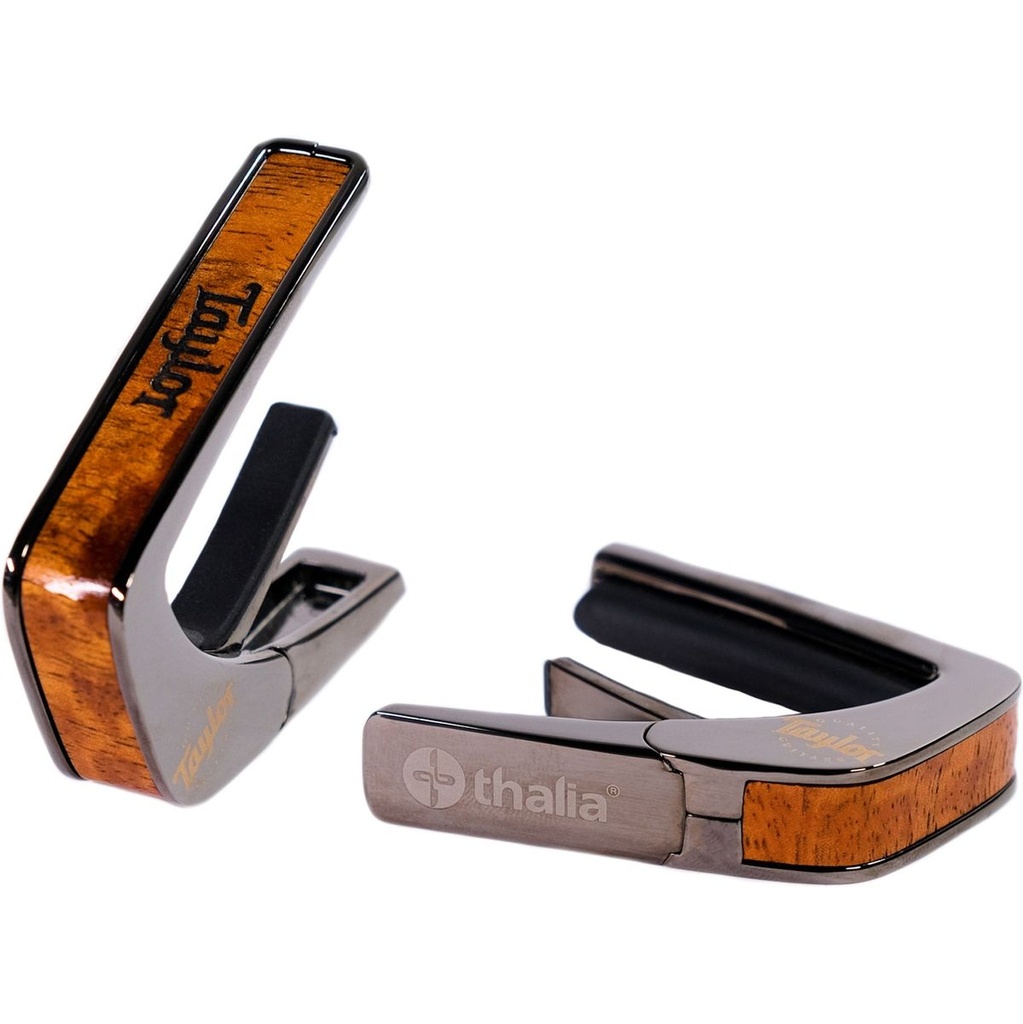Thalia Capos Taylor Black Chrome Finish Capo - Koa w/ Black Taylor Logo