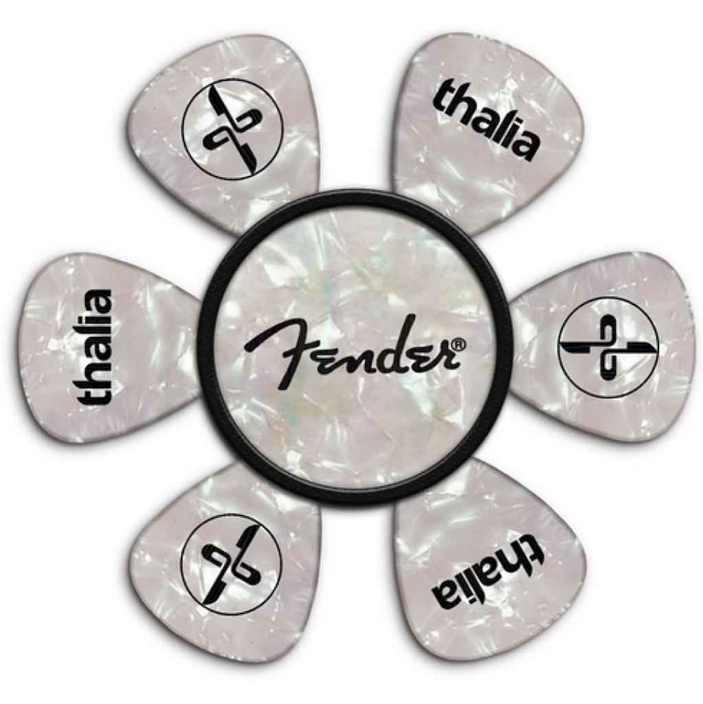 Thalia Capos Fender Pick Puck - Mother Of Pearl - Spaghetti Logo