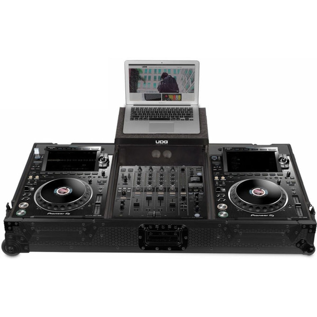 UDG Ultimate Flight Case Pioneer CDJ-3000/900NXS2 Blk Plus Laptop Shelf + Wheels
