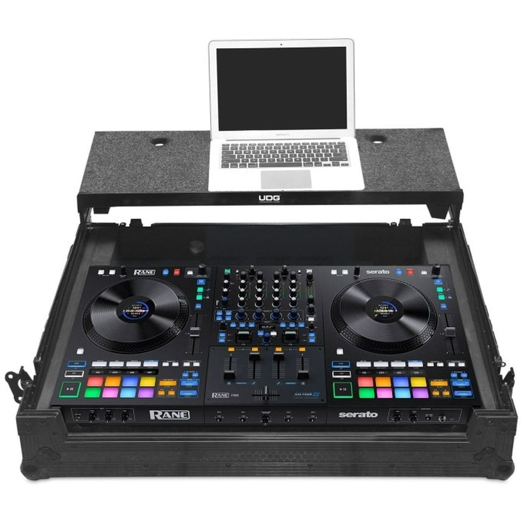 UDG Ultimate Flight Case Rane Four Black Plus (Laptop Shelf + Wheels)