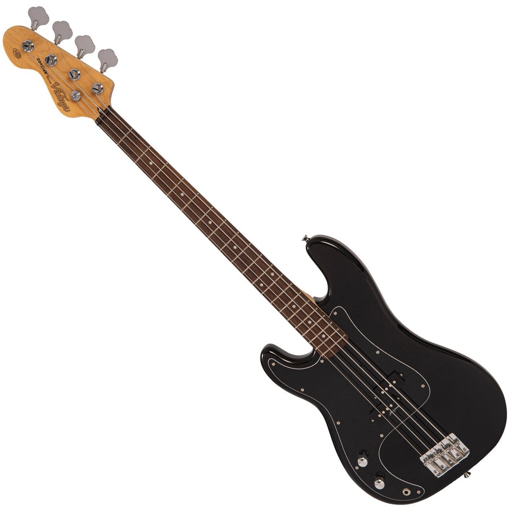 Vintage V40 Coaster Series Left Handed Bass Guitar - Gloss Black