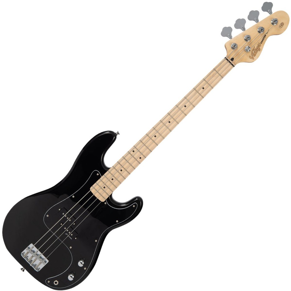 Vintage V40 Maple Coaster Series Bass Guitar - Gloss Black