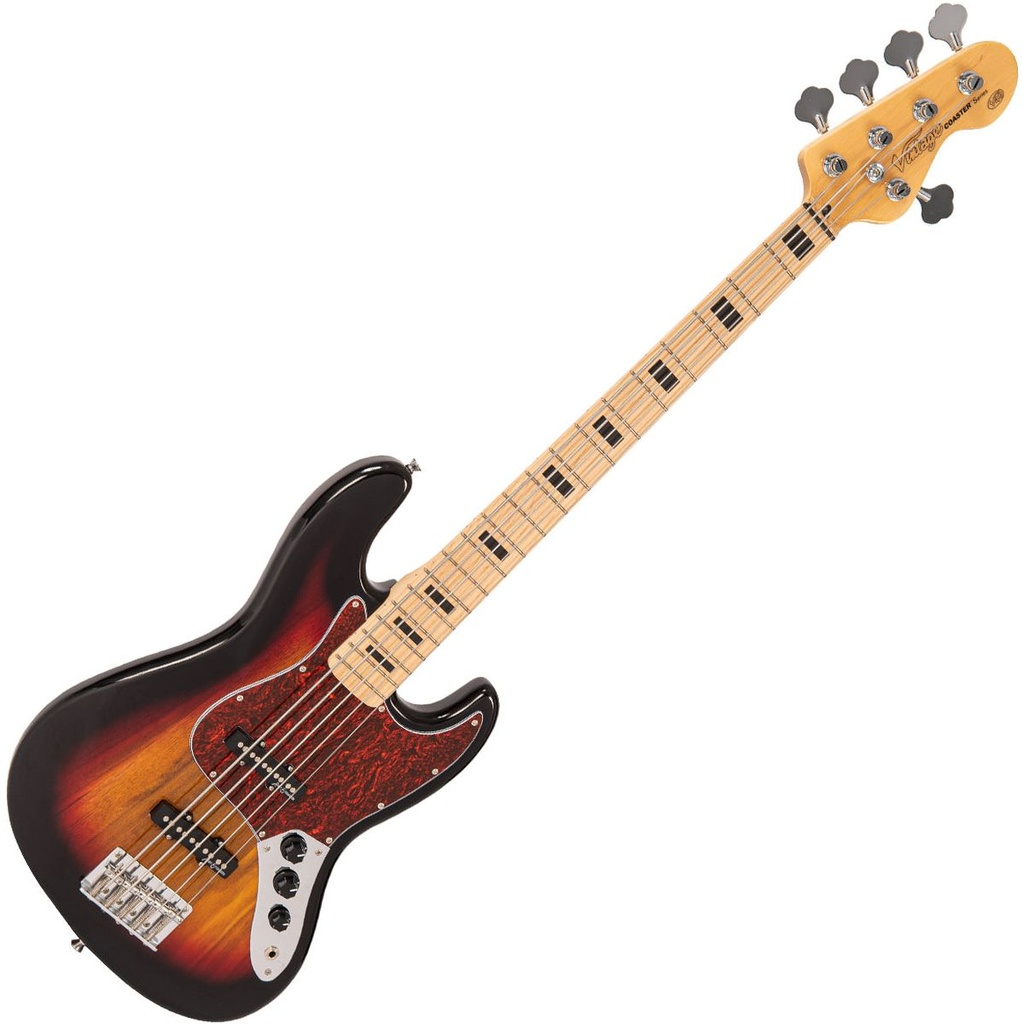 Vintage V49 5 String Coaster Series Bass Guitar - 3 Tone Sunburst