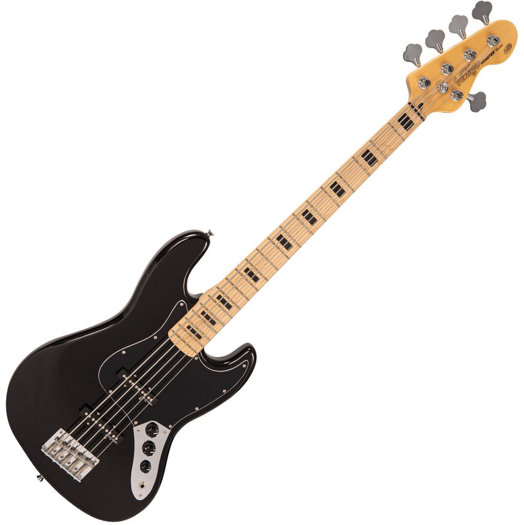 Vintage V49 5 String Coaster Series Bass Guitar - Gloss Black