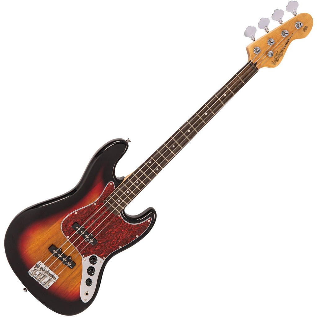 Vintage V49 Coaster Series Bass Guitar - 3 Tone Sunburst