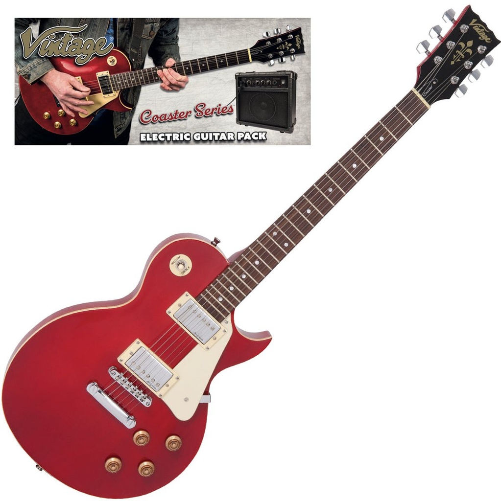 Vintage V10 Coaster Electric Guitar Pack - Wine Red