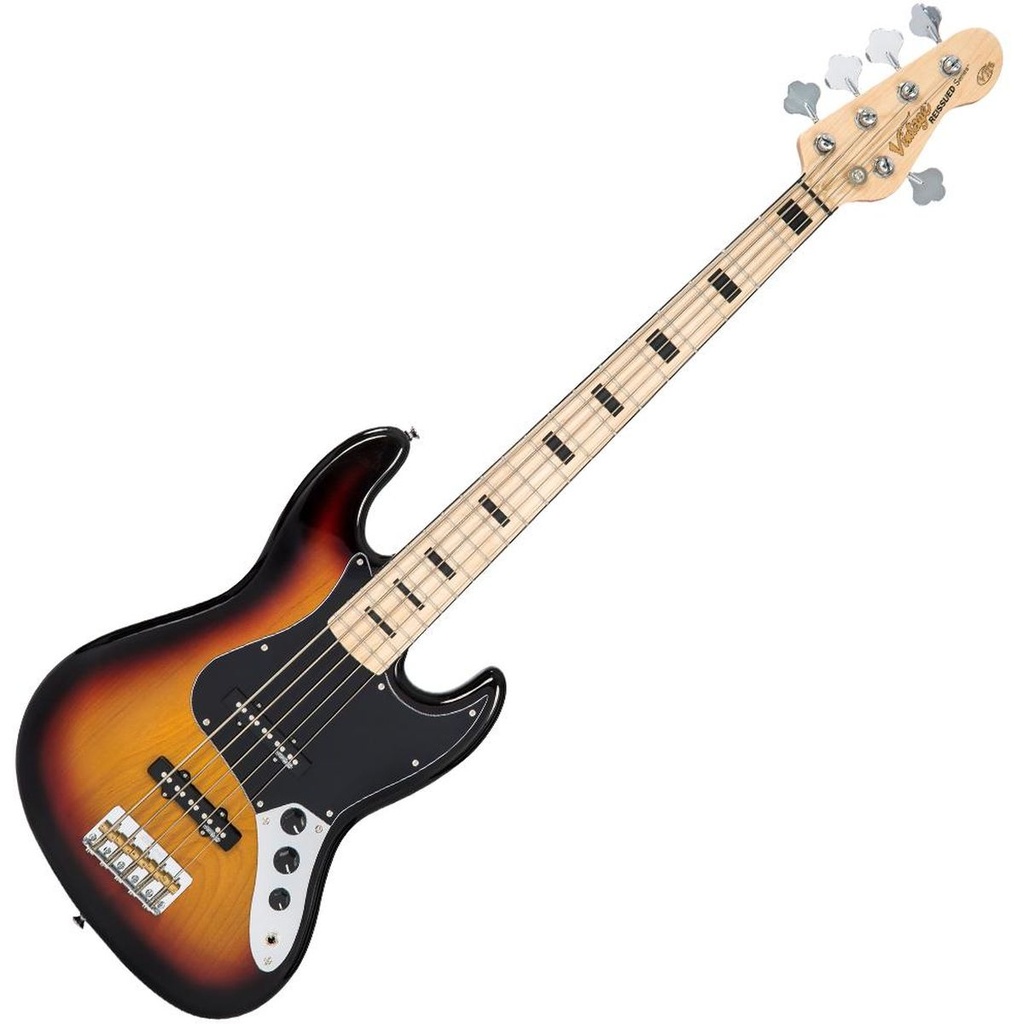 Vintage VJ75 5 String Bass - Maple FB - Sunset Sunburst