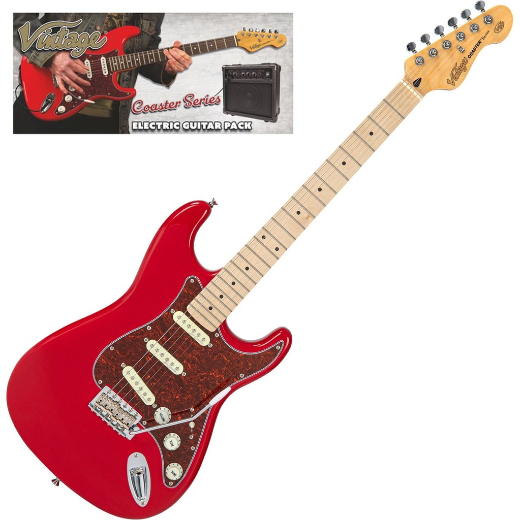 Vintage V60 Maple Coaster Electric Guitar Pack - Gloss Red