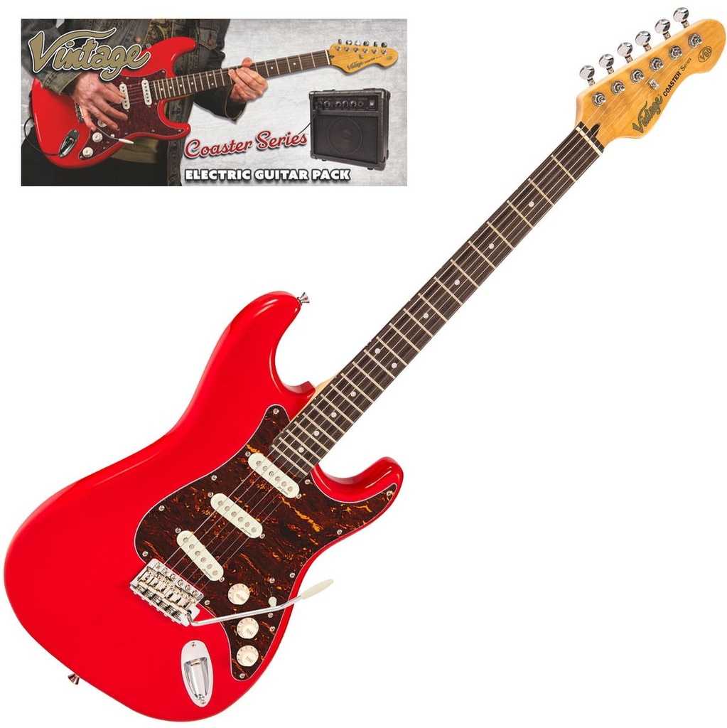 Vintage V60 Coaster Electric Guitar Pack - Gloss Red