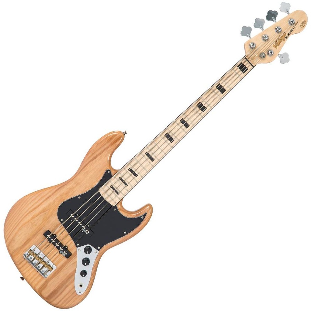 Vintage VJ75 5 String Bass - Maple FB - Natural Ash