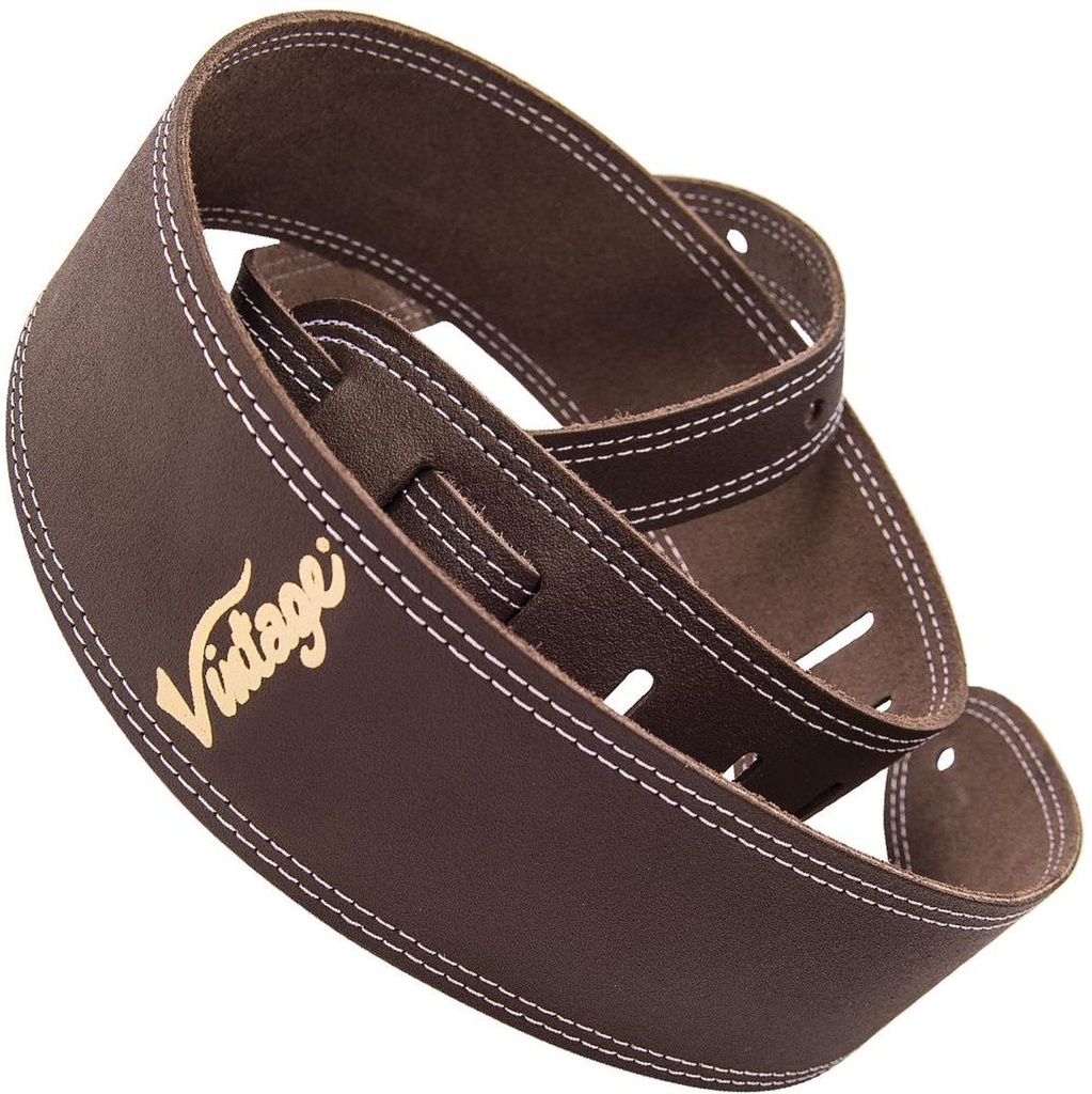 Vintage Double Stitched 2.5 inch Leather Strap - Brown