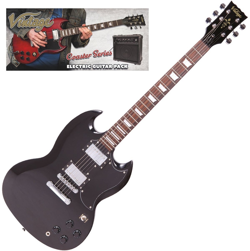 Vintage V69 Coaster Electric Guitar Pack - Gloss Black