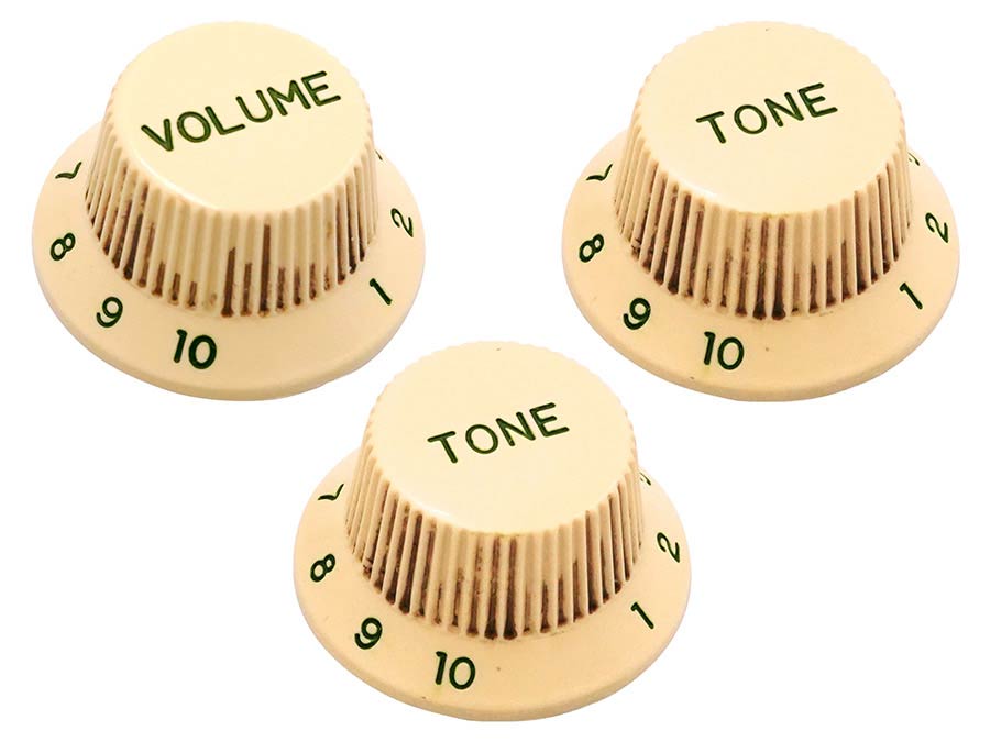 Hosco Japan 60's ST Style Knob Set 1V + 2T Relic Aged Cream