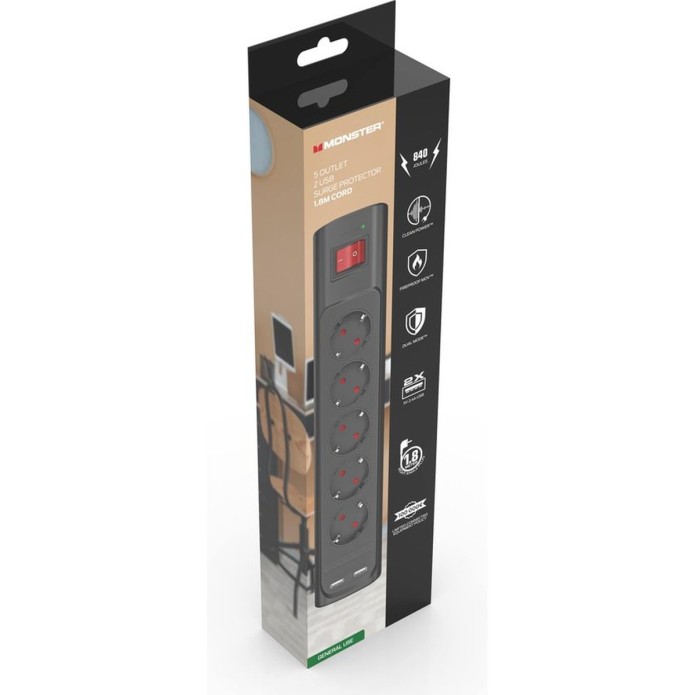 Monster Cable Monster Power Surge Protector 5 AC/2 USB-A DE