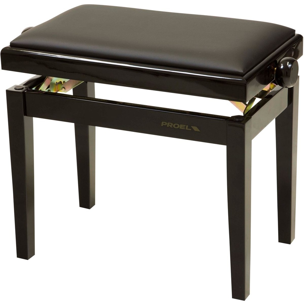 Proel Stage Piano Bench Bright Black Frame Padded Seat w/ Bk Imitation Leather
