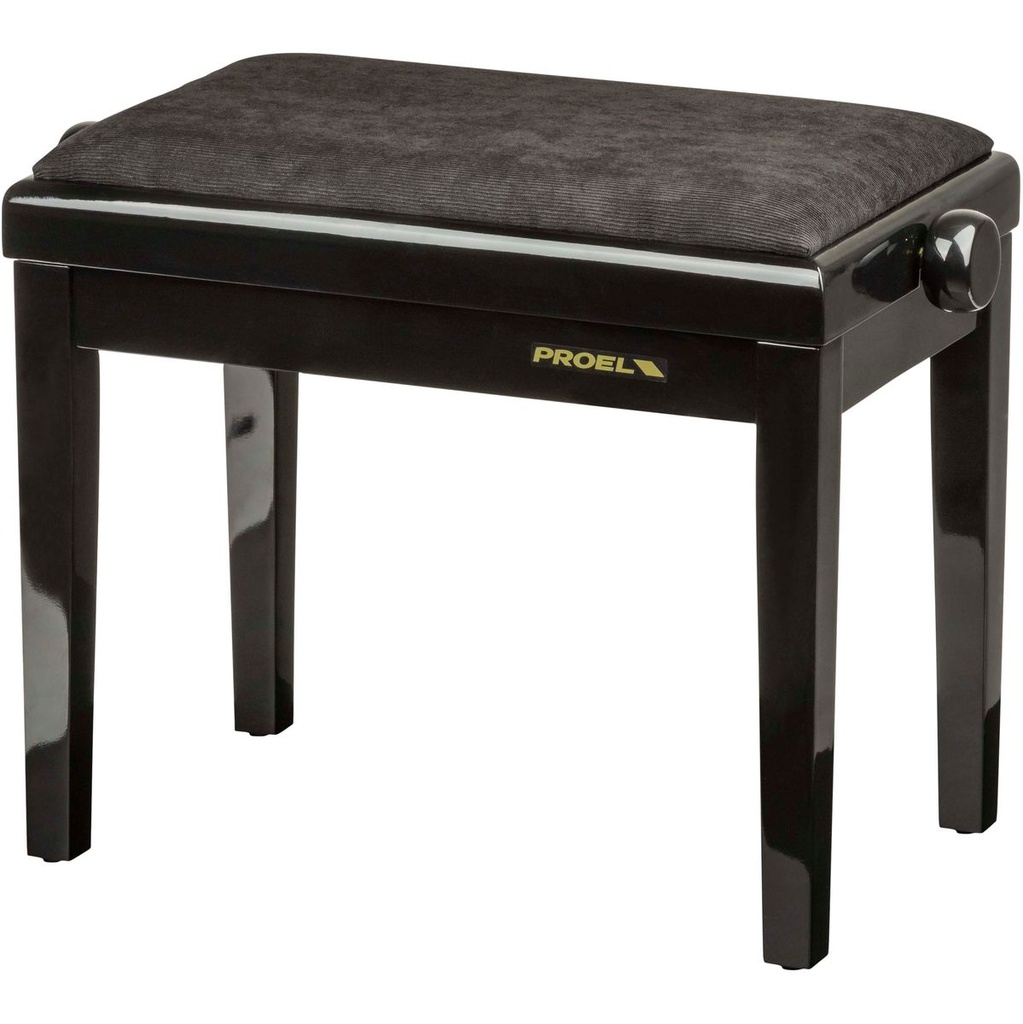 Proel Stage Piano Bench Bright Black Frame Padded Seat w/ Bk Velvet Covering
