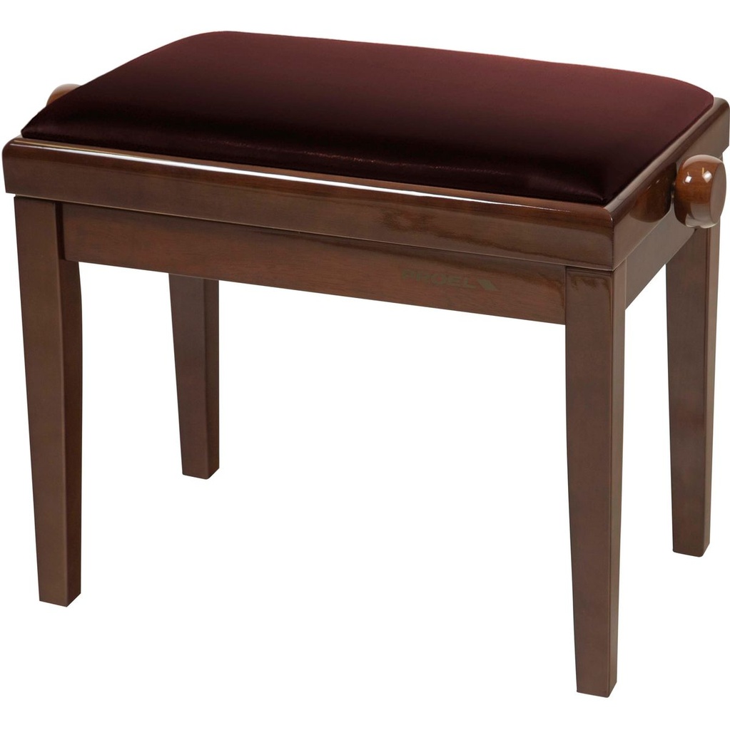 Proel Stage Piano Bench Bright Walnut Frame Padded Seat w/ Br Velvet Cover