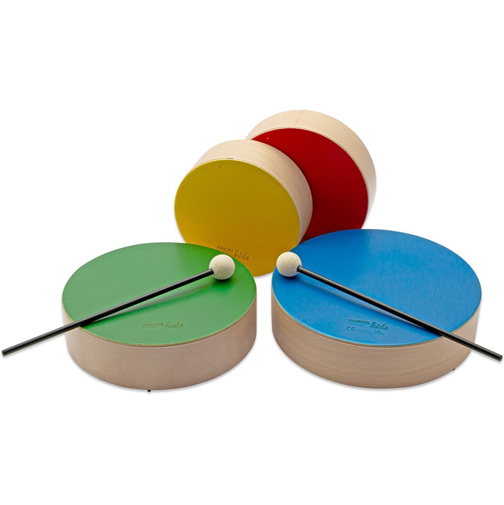 Rohema Wooden Tom Set Colour 4 Drums Yellow / Red / Green / Blue