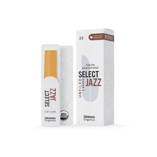 [ORRS05TSX2M] D'Addario Organic Select Jazz Unfiled Tenor Saxophone Reeds, Strength 2 Medium, Individually-Sealed, 5-Pack