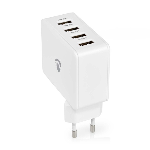 Nedis oplader 24 W | Snellaad functie | 4x 2.4 A | Outputs: 4 | 4x USB-A | Geen Kabel Inbegrepen | Single Voltage Output | Wit