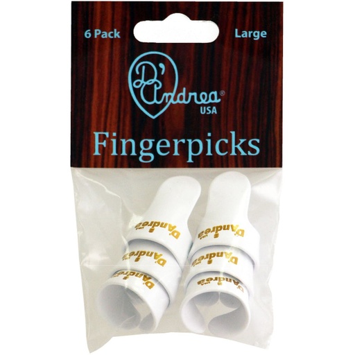 [R6374LGWHT] D'Andrea Large Finger Picks White - 6PC