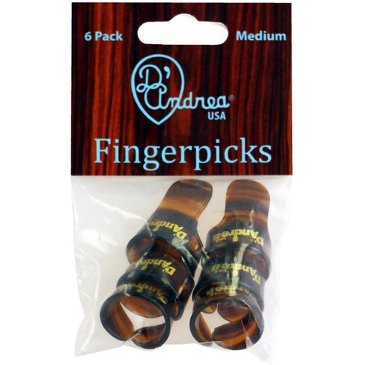 [R6374MDSHL] D'Andrea Medium Finger Picks Shell - 6PC