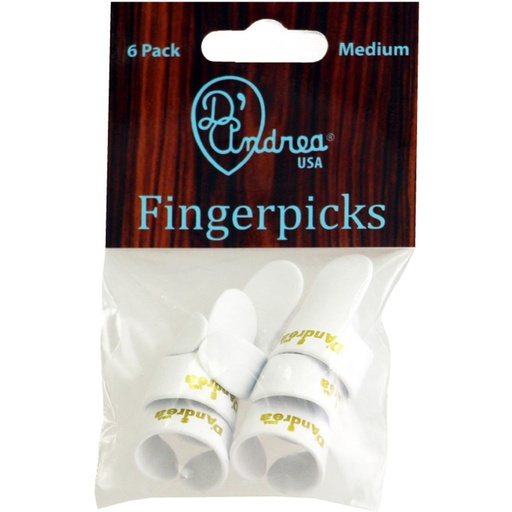 [R6374MDWHT] D'Andrea Medium Finger Picks White - 6PC