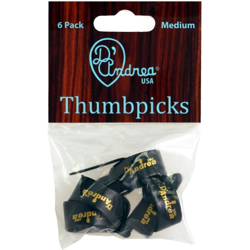 [R6371MDBLK] D'Andrea Medium Thumb Picks Black - 6PC