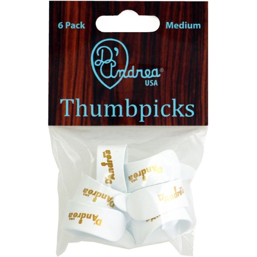 [R6371MDWHT] D'Andrea Medium Thumb Picks White - 6PC