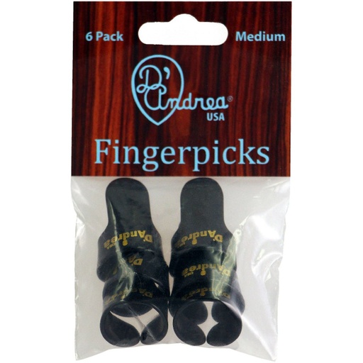 [R6374MDBLK] D'Andrea Medium Finger Picks Black - 6PC