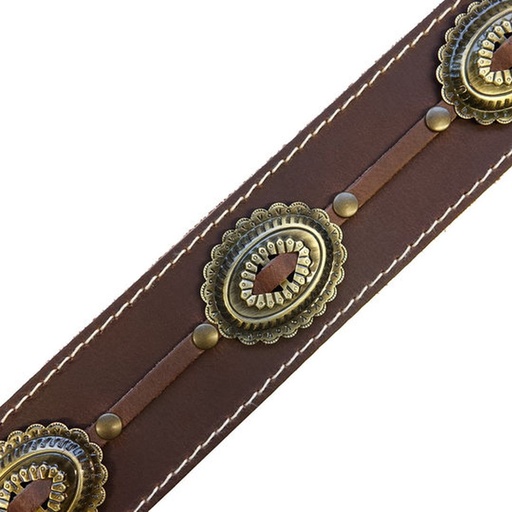 [RI117627] Richter Raw II Concho Guitar Strap Brown / Old Brass