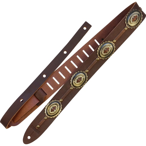 [RI117620] Richter Raw I Concho Guitar Strap Brown / Old Brass