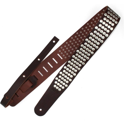 [RI117674] Richter Raw II Rivet Guitar Strap Brown / Old Silver