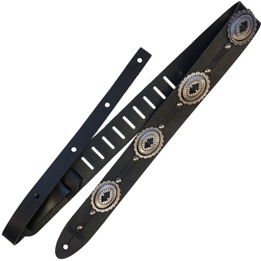 [RI117619] Richter Raw I Concho Guitar Strap Black / Old Silver