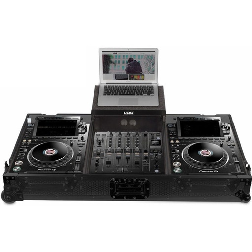 [U91074BL] UDG Ultimate Flight Case Pioneer CDJ-3000/900NXS2 Blk Plus Laptop Shelf + Wheels
