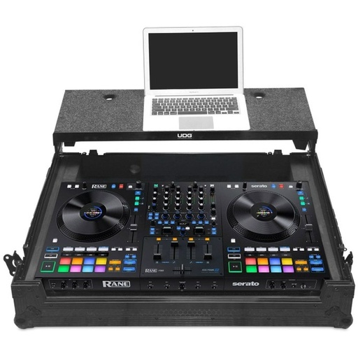 [U91083BL] UDG Ultimate Flight Case Rane Four Black Plus (Laptop Shelf + Wheels)