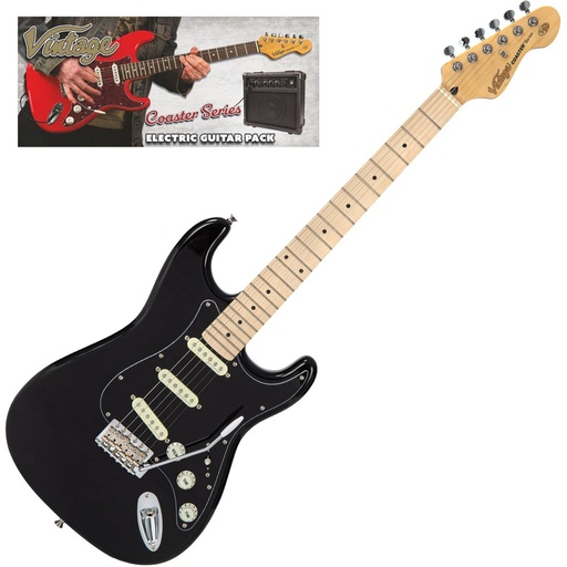 [VIP-V60MBLK] Vintage V60 Maple Coaster Electric Guitar Pack - Gloss Black