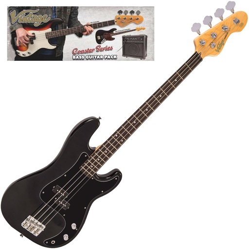 [VIP-V40BLK] Vintage V40 Coaster Bass Guitar Pack - Gloss Black