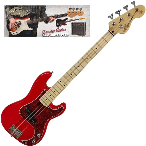[VIP-V30MRD] Vintage V30 Coaster 78 Bass Guitar Pack - Gloss Red